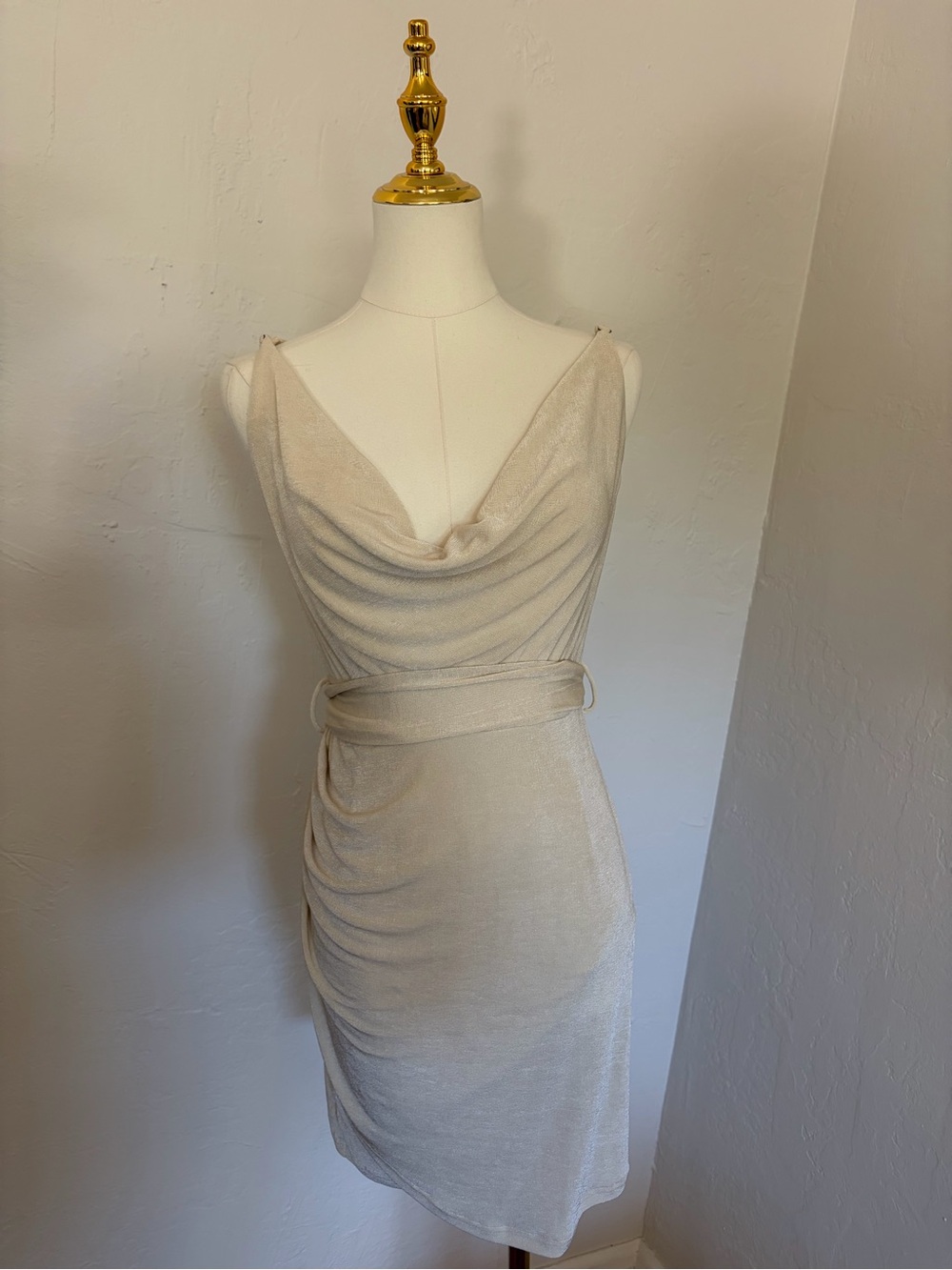 MARBLE Cream Cowl Neck Ruched Mini Dress
